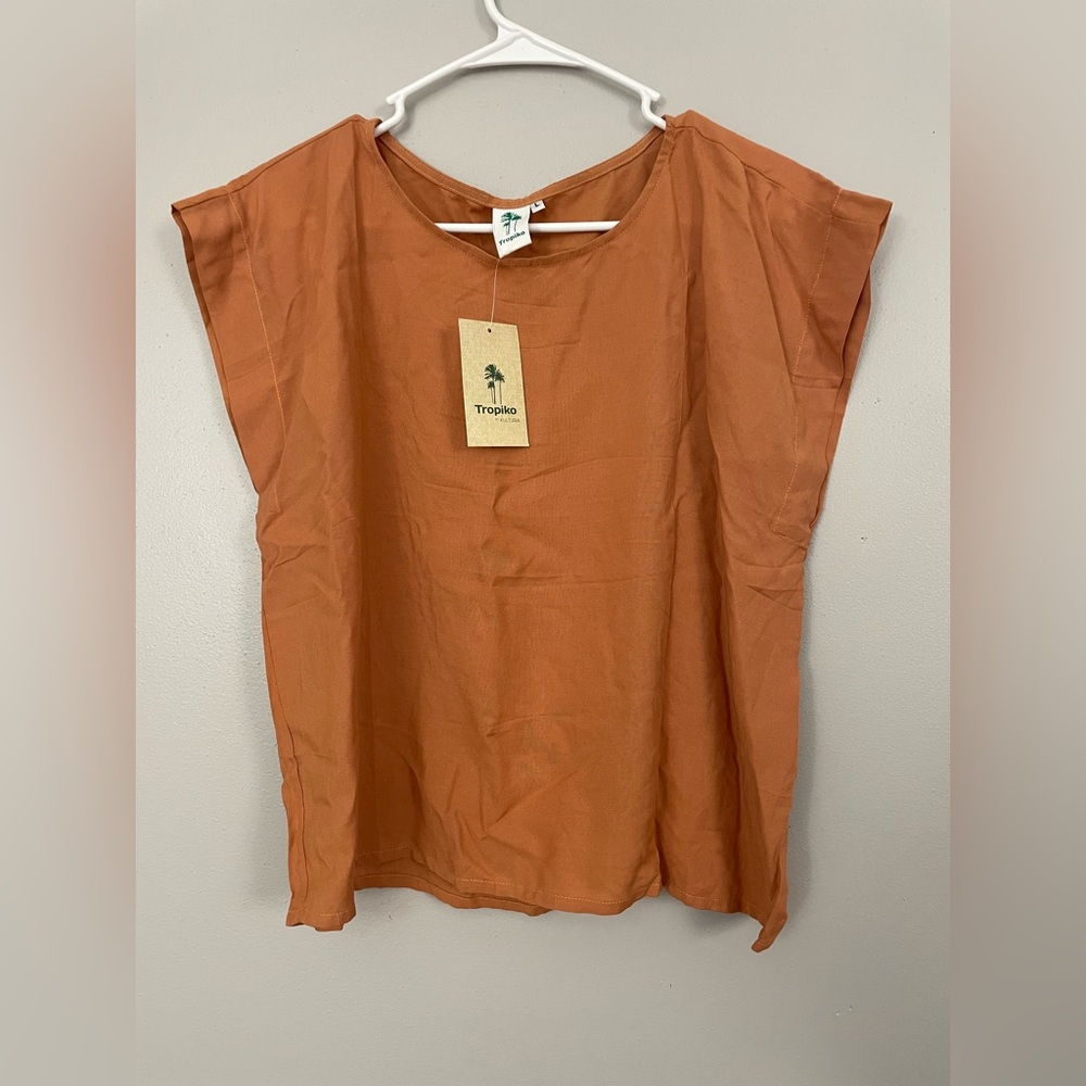 Tropiko Kutlura Women's Cotton Top & Pants Lounge Set in Rust Size Large